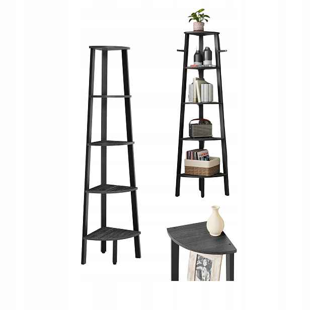 Stojanový regál loftový 5-úrovňový do rohu, industriální styl, 159 cm, kniha