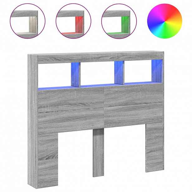 vidaXL Čelo postele s úložným prostorem a LED šedé sonoma 120x17x102cm