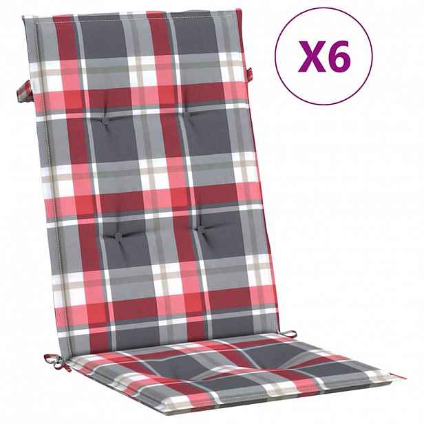 vidaXL Podušky židle vysoké opěradlo 6 ks červené kárované 120x50x3 cm