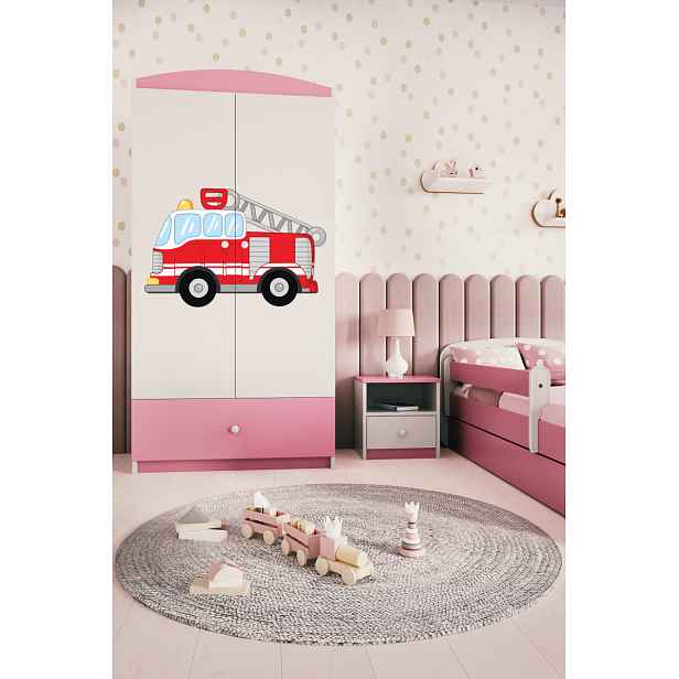 Kocot kids Dětská skříň Babydreams 90 cm hasičské auto růžová