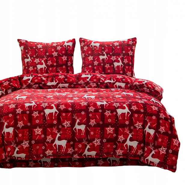 Povlečení XmasCozy 220x200 velur vánoční červená mřížka sobů