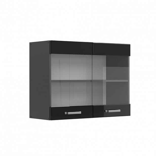 Vicco SKLENĚNÁ KUCHYŇSKÁ SKŘÍŇKA R-Line Černý vysoký lesk 80 cm
