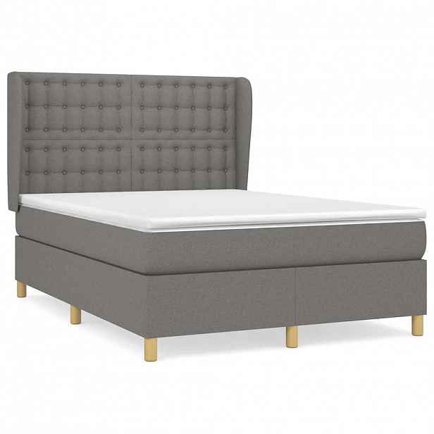vidaXL Box spring postel s matrací tmavě šedý 140 x 190 cm textil