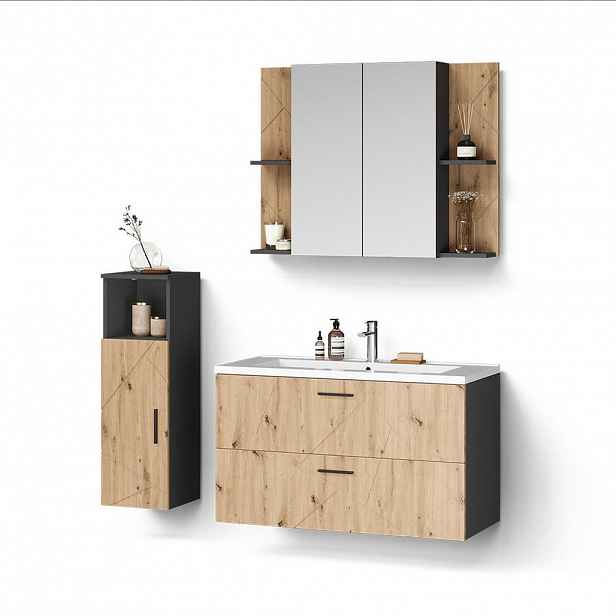 Livinity® KOUPELNOVÁ SESTAVA NÁBYTKU Ronco, Antracit/Řemeslný dub, 3dílná