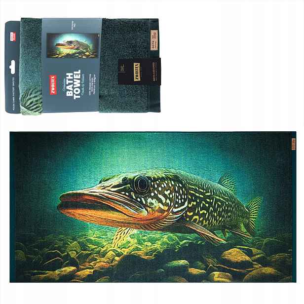 Bavlněný ručník Zwoltex 70 x 140 cm jako dárek pro rybáře, vzor Štika