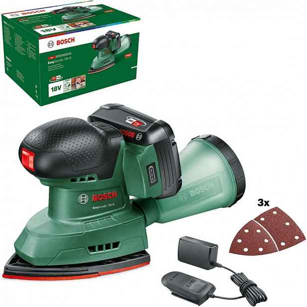 Bosch - 18V AKU vibrační bruska, 1x aku 2,0 Ah Li-Ion, nabíječka 06033E3002