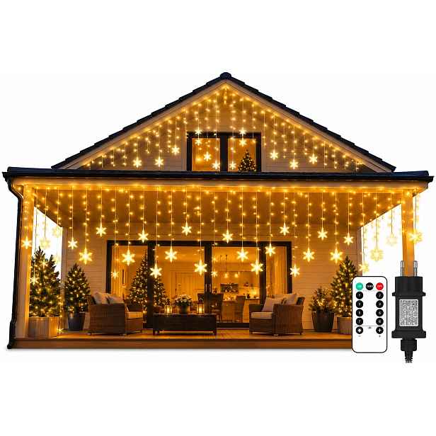 Led Vánoční Záclona Sněhové Vločky 2X1 M 104 Led Usb Dálkové Ovládání Časovač IP44
