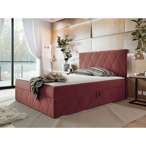 Moderní boxspring postel Silena 160x200cm, růžová Magic Velvet HELCEL