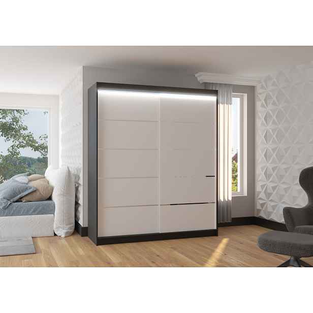 Skříň s posuvnými dveřmi a LED osvětlením 180 cm NABNA - černá / bílá