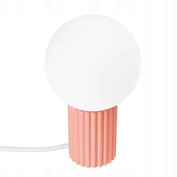 Sollux noční stolní lampa broskvová rýhovaná skleněná bílá koule 12 cm