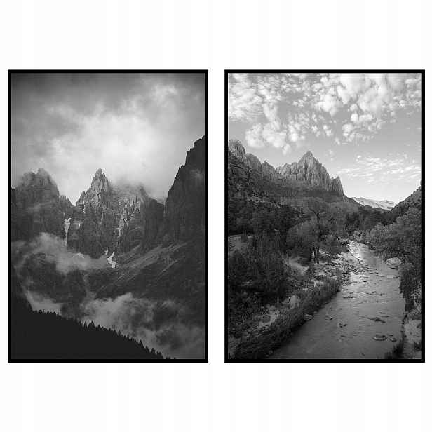 Diptych Plakáty 50x70 černobílé hory les řeka