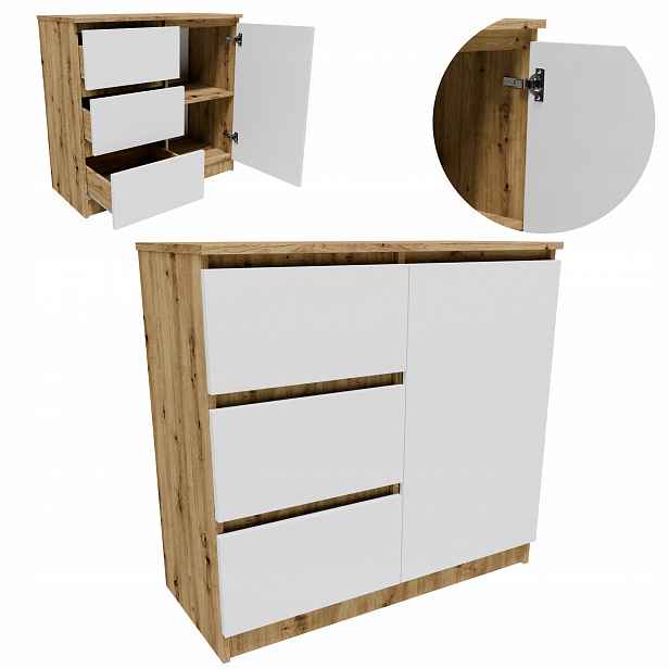 Komoda K8JER1D3S artisan-bílá 80 cm malá skříňka regál na oblečení hračky