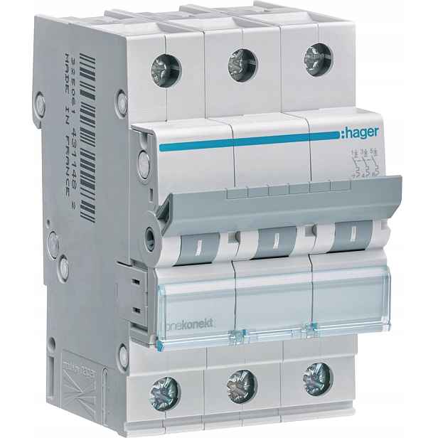 Nadproudový spínač 6kA, C, 10A, 3P, C10 Hager MCN310E