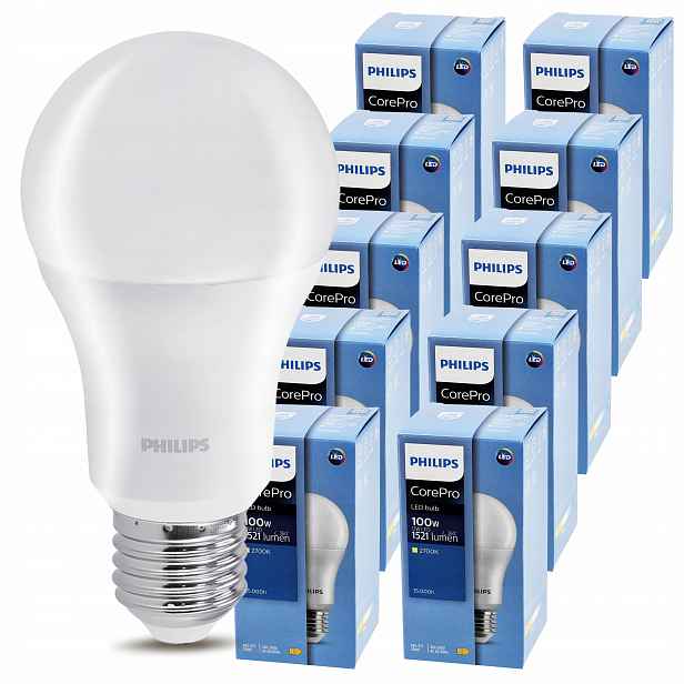 10x Led žárovka E27 Philips 13W 100W 1521lm Barva 2700k Premium Žárovky
