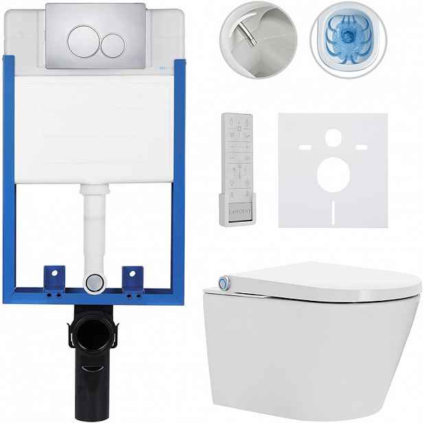 Kompletní WC set Profi/Cronus Premium - bílá lesklá - WC tlačítko Duo/Chrom - pro zazdění - 59,3x38,4 cm