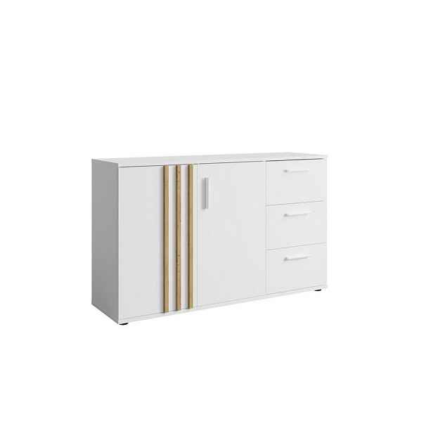 MASSENO KOMODA TECTONIC, 119,8/72,7/35 cm se 3 zásuvkami a 2 dvířky, bílá