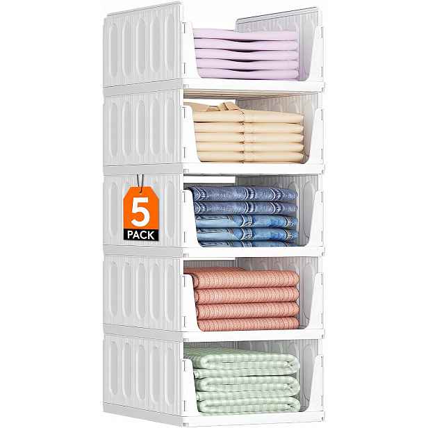 Organizér Do Skříně 24L 5 Ks Bílé Úložné Boxy Na Patrové Oblečení