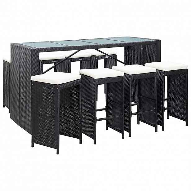 vidaXL 9dílný zahradní barový set polyratan černý