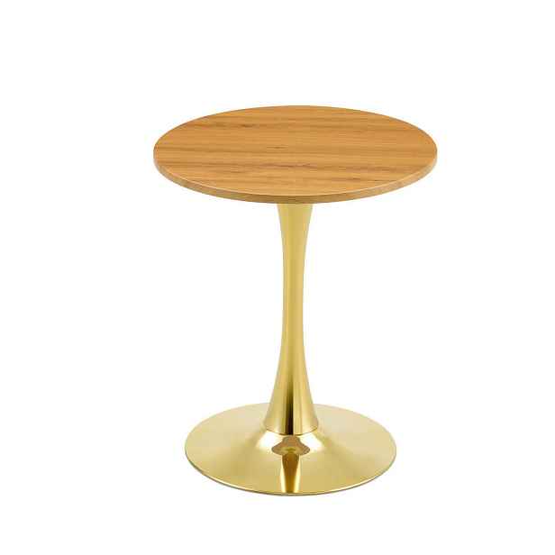 Redom ODKLÁDACÍ stolek 60/60/72 cm s kulatou deskou a kovovou podnoží z MDF, Zlatá/Přírodní dřevo