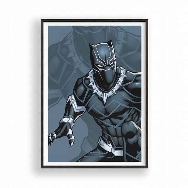 Plakát s motivem Černého pantera s Avengers v černém dřevěném Rámeček 30x42 cm