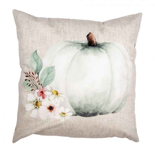 Béžovo-šedý povlak na polštář s dýní a květy Country Style Pumpkin - 45*45 cm Clayre & Eef