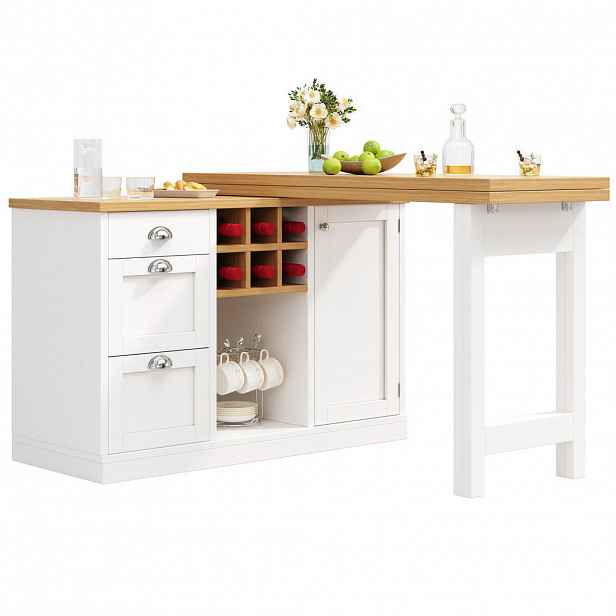 FLIEKS BAROVÝ STŮL Výsuvný Vinotéka Zásuvka Bílý