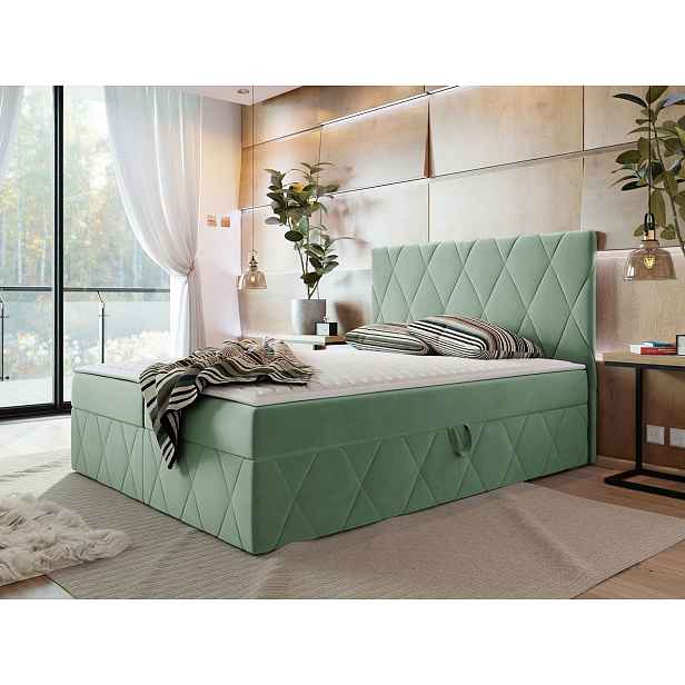 Moderní boxspring postel Silena 140x200cm, světle zelená Magic Velvet HELCEL