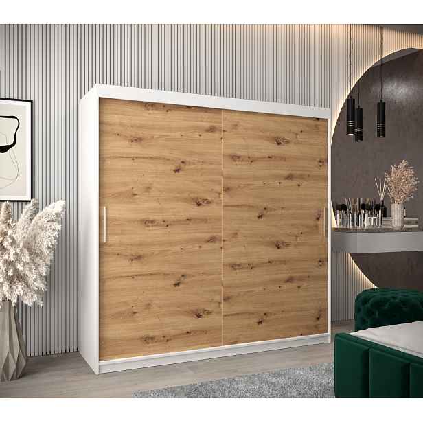 Šatní skříň Abi T0 s posuvnými dveřmi Barva korpusu: Bílá, Rozměry: 200 cm, Dveře: Dub artisan