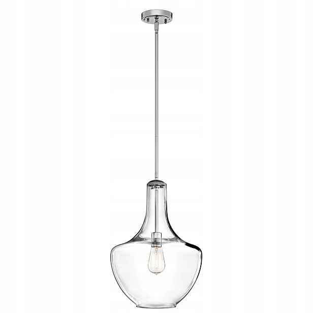 Závěsná lampa chromovaná, skleněné ozdobné stínítko do ložnice obývacího pokoje 35 cm Kichler