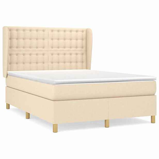 vidaXL Box spring postel s matrací krémová 140x190 cm textil