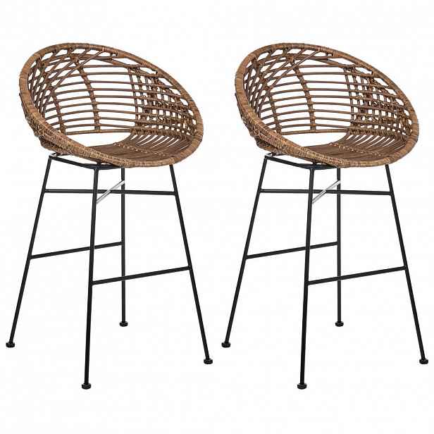 Beliani BAROVÁ ŽIDLE sada 2 ks Ratan Hnědá Windom