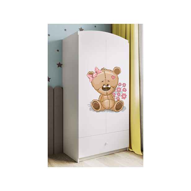 Kocot kids Dětská skříň Babydreams 90 cm méďa s kytičkami bílá