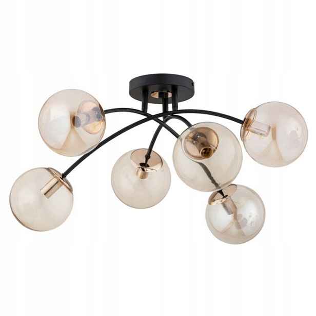 Stropní svítidlo, moderní, glamour, černá, zlatá, skleněné koule, 6 bodů Alfa