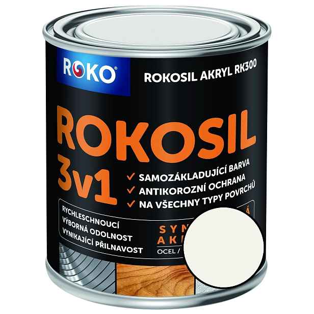 Barva samozákladující Rokosil akryl 3v1 RK 300 1000 bílá, 0,6 l