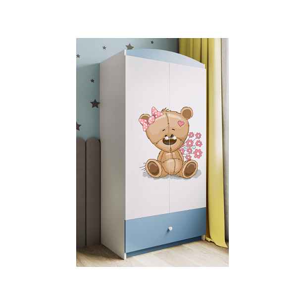 Kocot kids Dětská skříň Babydreams 90 cm méďa s kytičkami modrá
