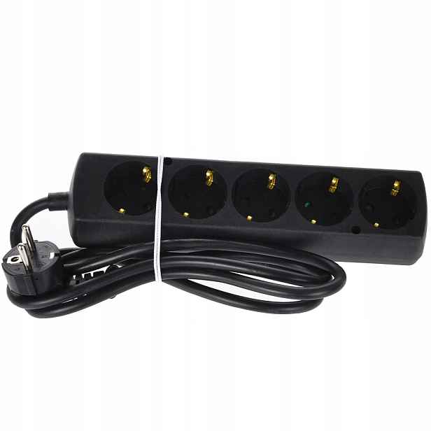 Prodlužovací Kabel 5 Zásuvek Schuko 10 Metrů Zásuvková Lišta Černá Polský