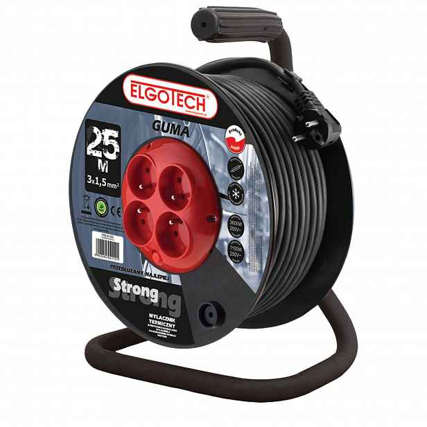 Prodlužovací Kabel bubnový Strong 4 zásuvky 25 mm H05RR-F 3x15 černý