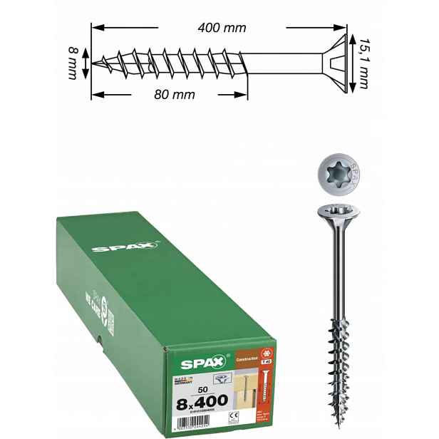 Univerzální vruty Wirox pro dřevěné konstrukce Spax 8 x 400 mm 50 ks