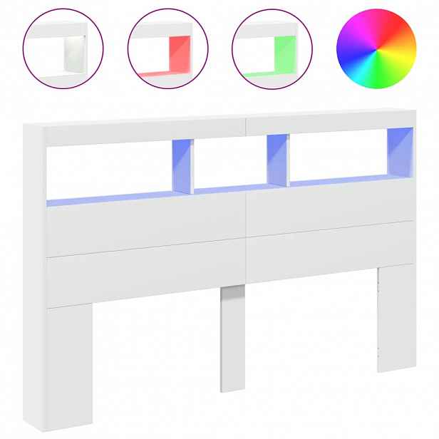 vidaXL Čelo postele s úložným prostorem a LED bílé 160 x 17 x 102 cm