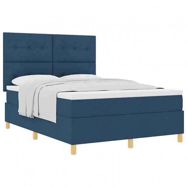 vidaXL Postel s boxspringem s čelo Modrá 140 x 200 cm textil