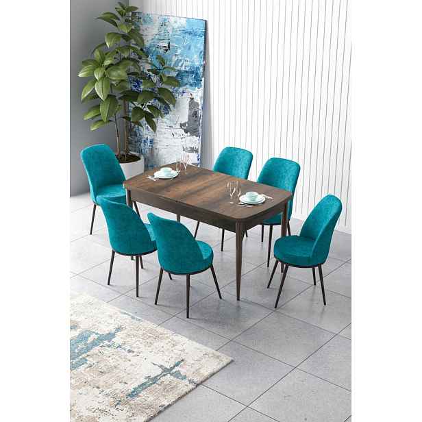 Extendable Dining Table & Chairs Set (7 Pieces) Zen - Baroque, Turquoise