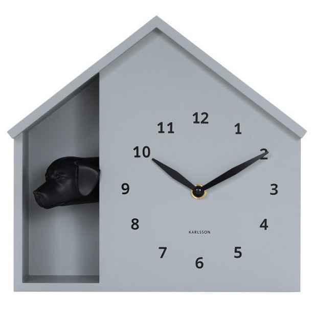 Šedé Nástěnné Stolní Hodiny Karlsson KA6097GY Štěkání Psa 27x25 cm