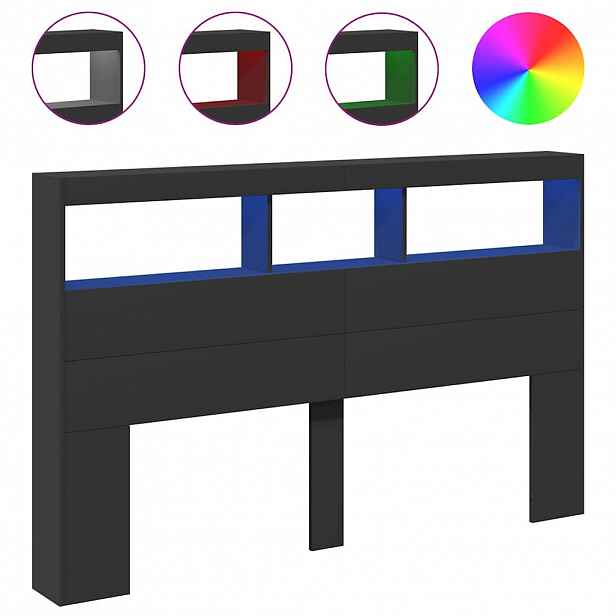 vidaXL Čelo postele s úložným prostorem a LED černé 160 x 17 x 102 cm