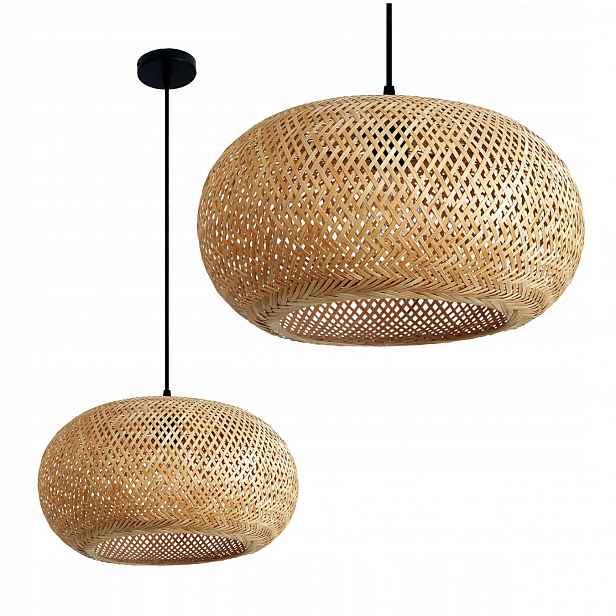 Závěsná lampa Belmo stropní béžová/černá Abažur pletená Bambusová 1xE27