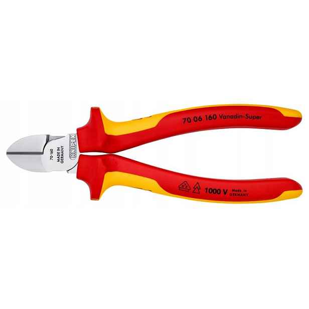 Boční štípací kleště chromované, izolované 1000 V Vde 160 mm 7006160 Knipex