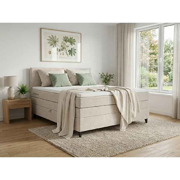 Čalouněná postel boxspring BRIANA 180x200 cm krémová Matrace: Matrace Bonell pružinová