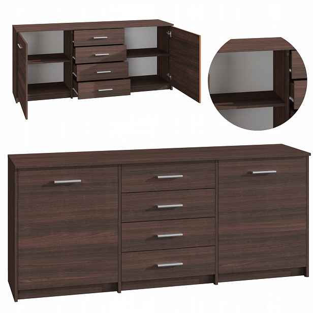 Komoda Bodo 180 2D4S Wenge velká prostorná šatní skříň na oblečení hračky