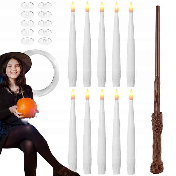 Sada 10 X Led Ozdobná Svíčka S Kouzelnou Hůlkou, Dálkové Ovládání Pro Halloweenskou Párty