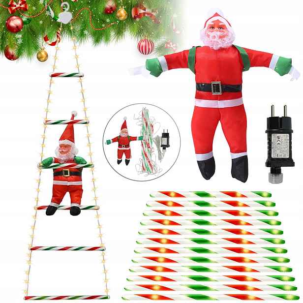 Santas On The Ladder Svítící Led Osvětlení, Funkce Časovače, Voděodolná