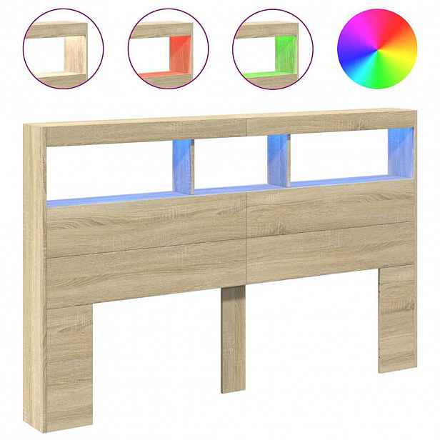 vidaXL Čelo postele s úložným prostorem a LED dub sonoma 160x17x102 cm